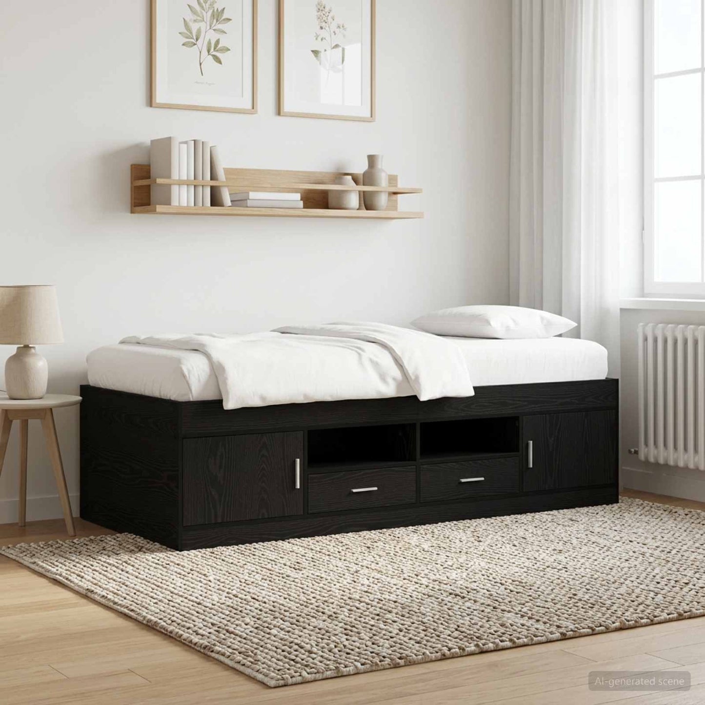 vidaXL Bed Frame with Storage Black Oak 80 x 200 cm Engineered Wood