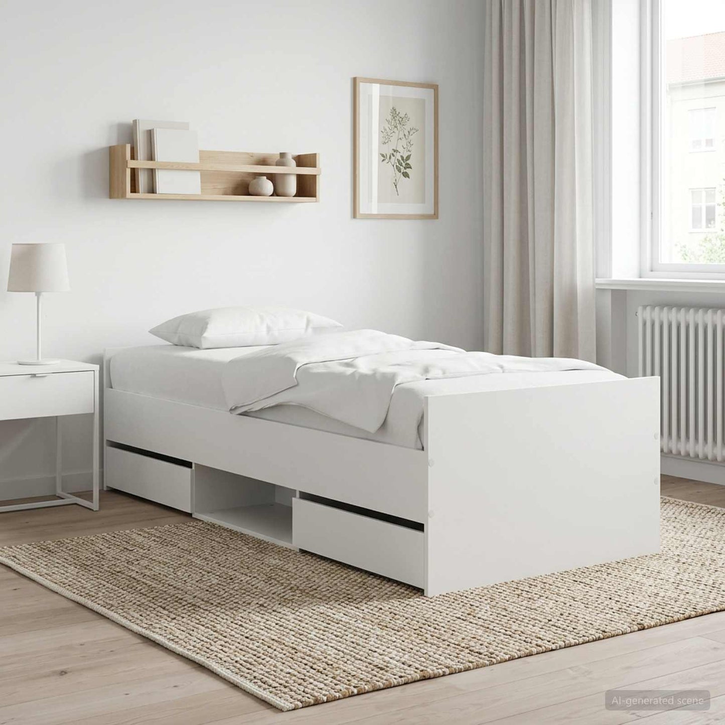 vidaXL Bed Frame with Drawer with Headboard White Engineered Wood