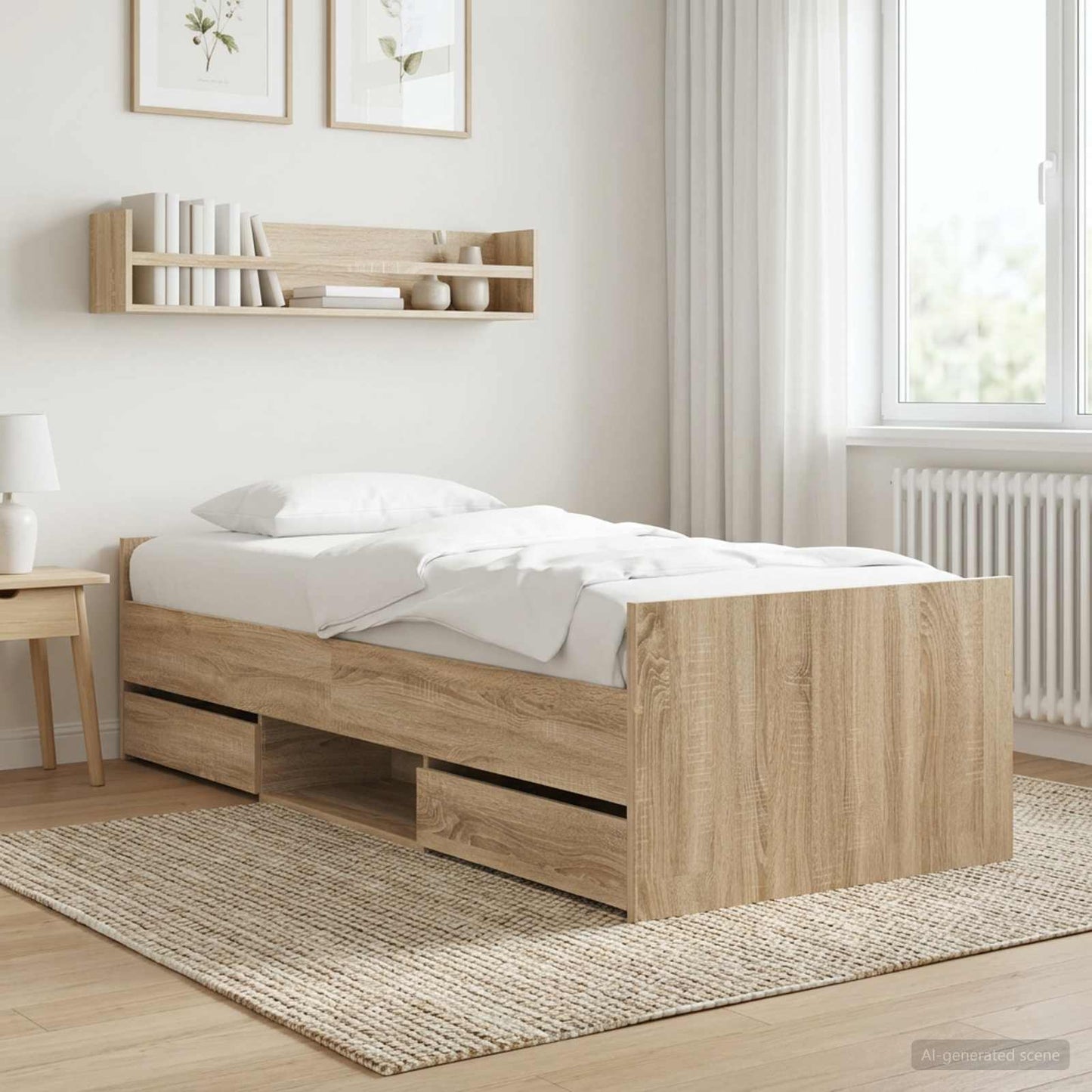vidaXL Bed Frame with Drawer with Headboard Sonoma Oak Engineered Wood