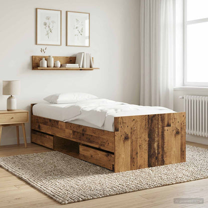 vidaXL Bed Frame with Drawer with Headboard Old Wood Engineered Wood
