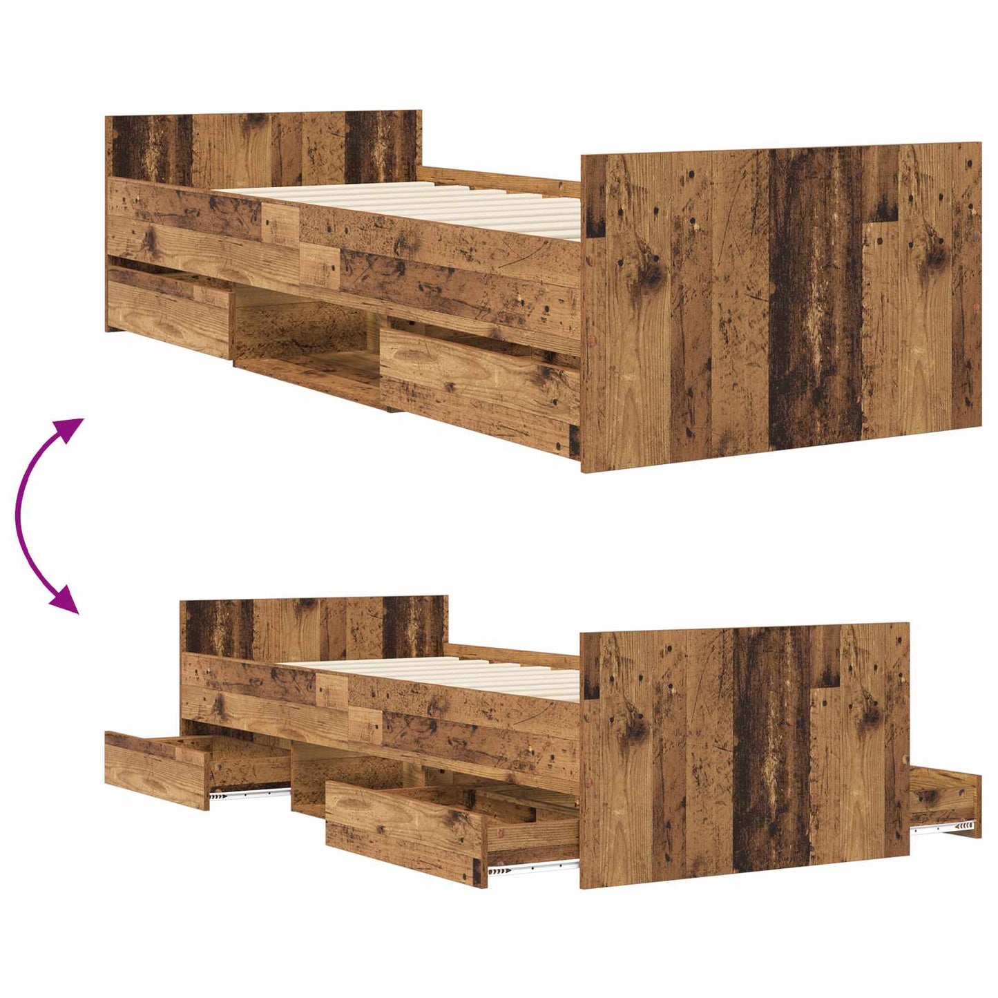 vidaXL Bed Frame with Storage Old Wood 80 x 200 cm Engineered Wood