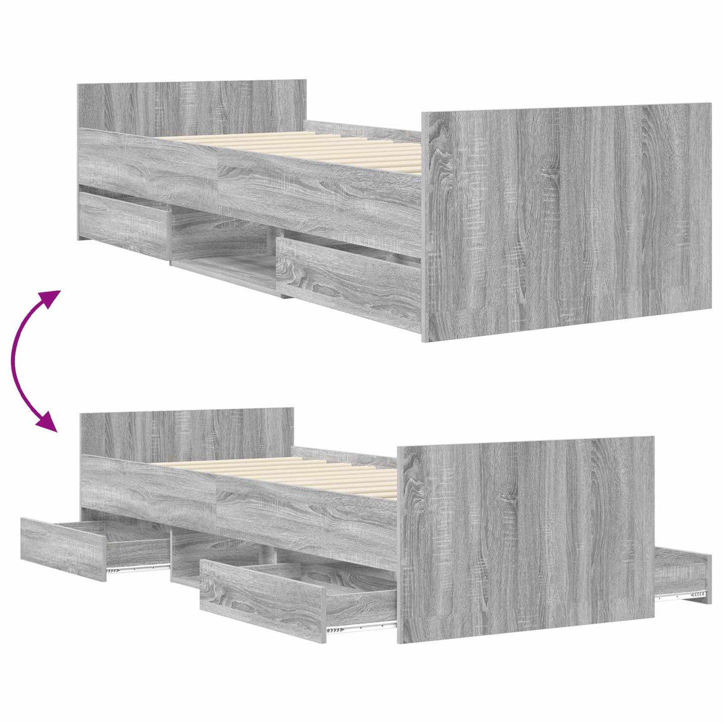vidaXL Bed Frame with Storage Grey Sonoma 80 x 200 cm Engineered Wood