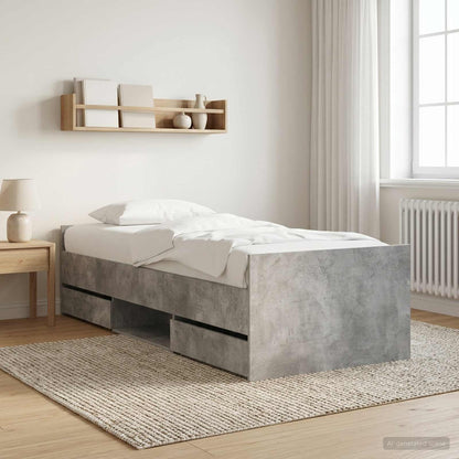 vidaXL Bed Frame with Drawer Concrete Grey Engineered Wood