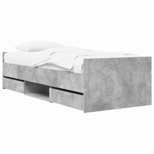 vidaXL Bed Frame with Drawer Concrete Grey Engineered Wood