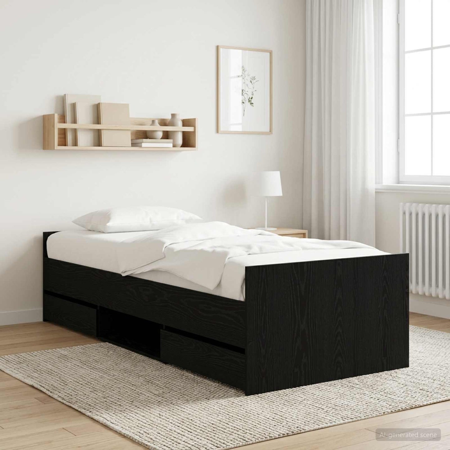vidaXL Bed Frame with Drawer with Headboard Black Oak Engineered Wood