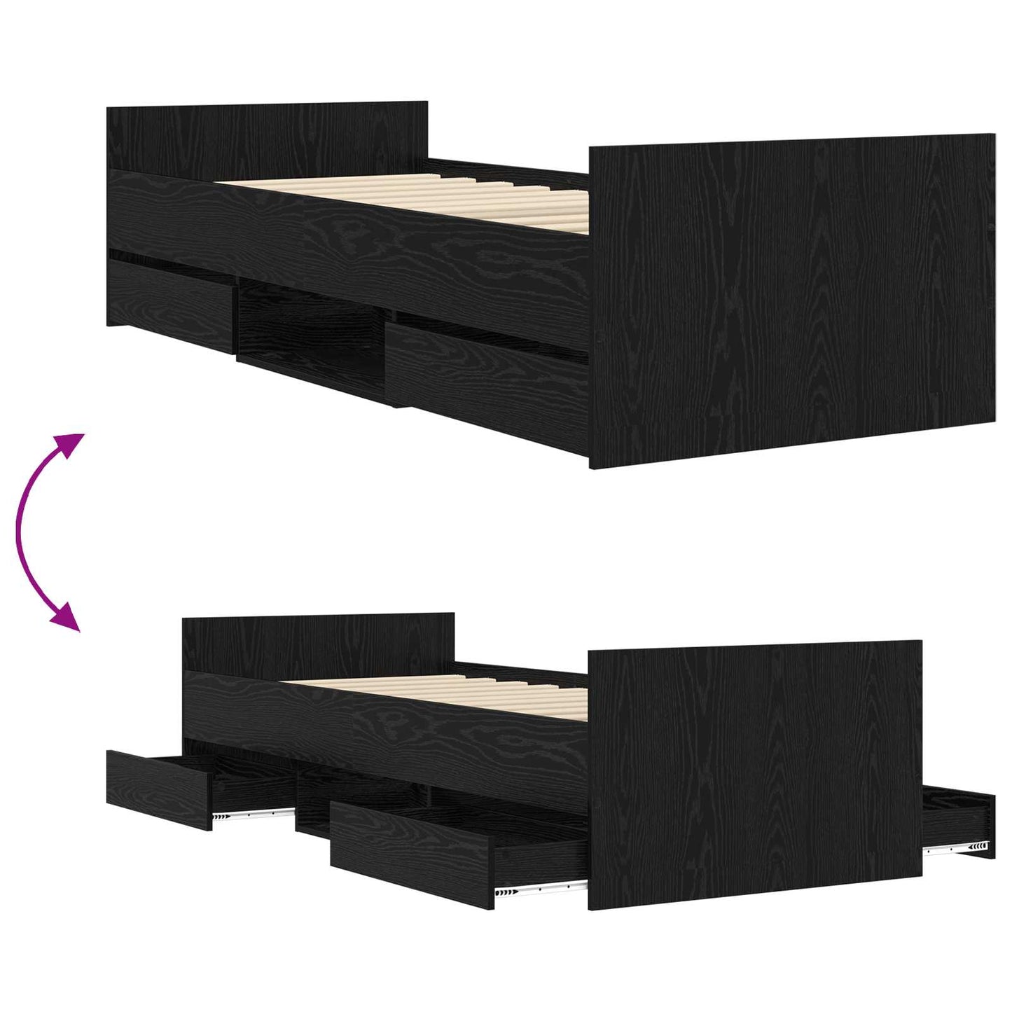 vidaXL Bed Frame with Storage Black Oak 80 x 200 cm Engineered Wood