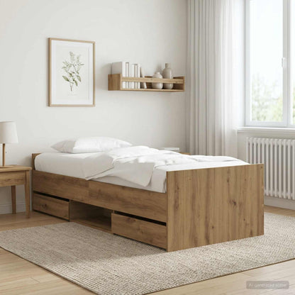 vidaXL Bed Frame with Drawer with Storage Artisian Oak Engineered Wood