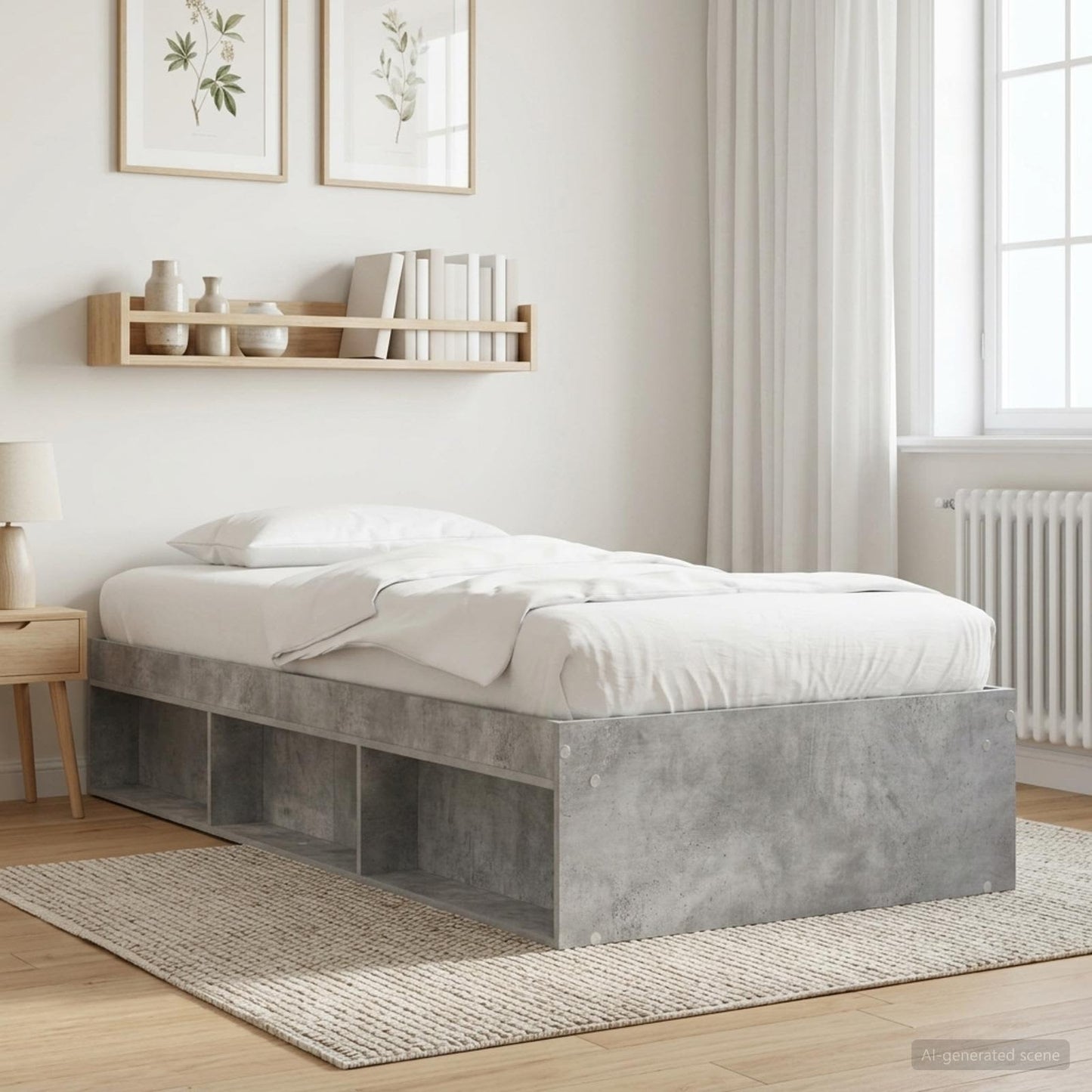 vidaXL Bed Frame with Storage with Shelf Concrete Grey 80 x 200 cm