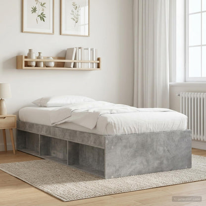 vidaXL Bed Frame with Storage with Shelf Concrete Grey 80 x 200 cm
