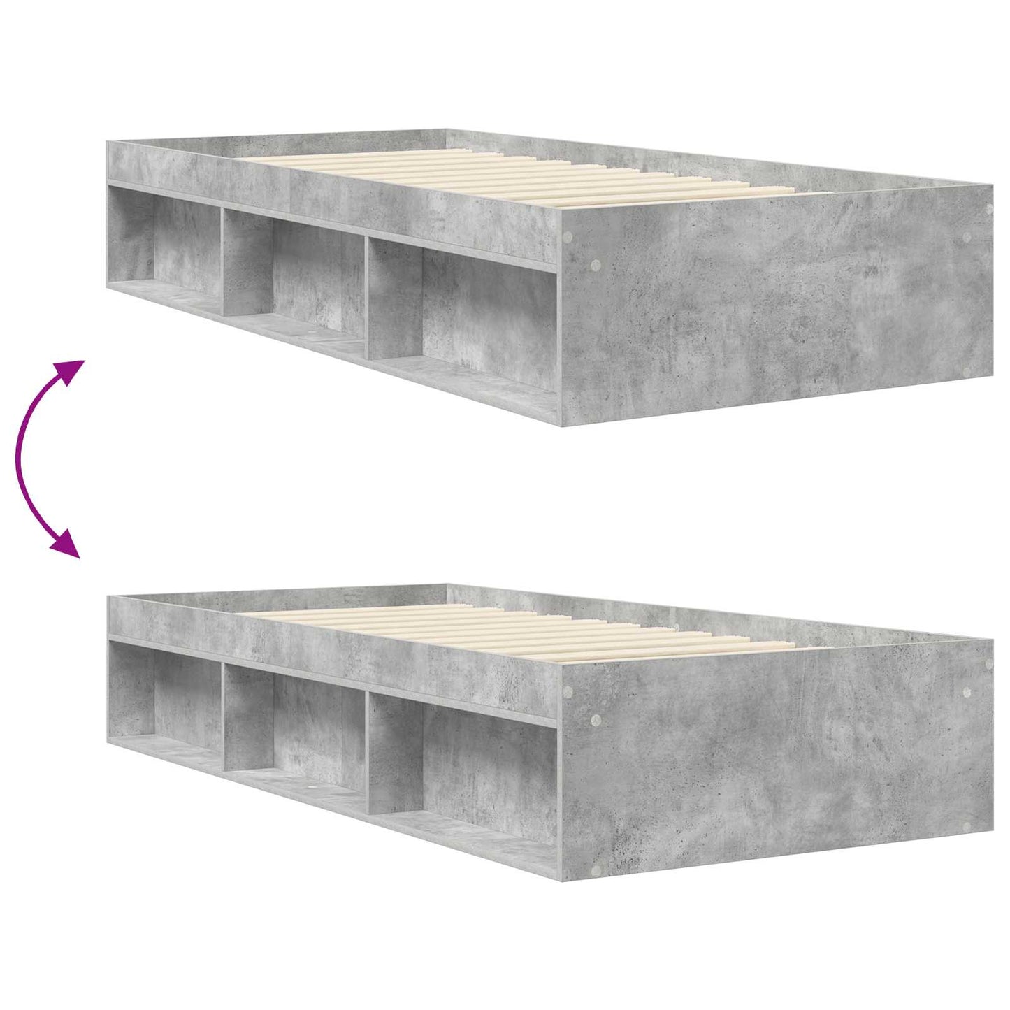 vidaXL Bed Frame with Storage with Shelf Concrete Grey 80 x 200 cm