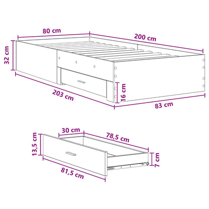 vidaXL Bed Frame with Storage Smoked Oak 80 x 200 cm Engineered Wood