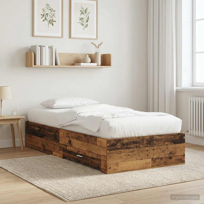 vidaXL Bed Frame with Drawer with Storage Old Wood Engineered Wood