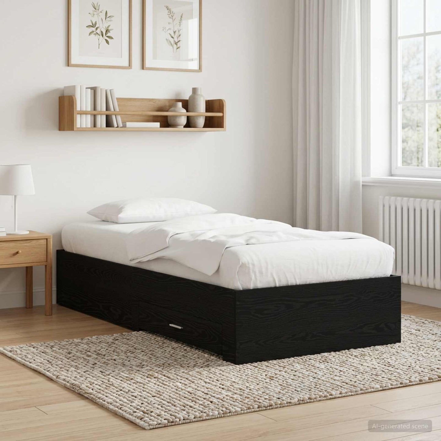 vidaXL Bed Frame with Drawer with Storage Black Oak Engineered Wood