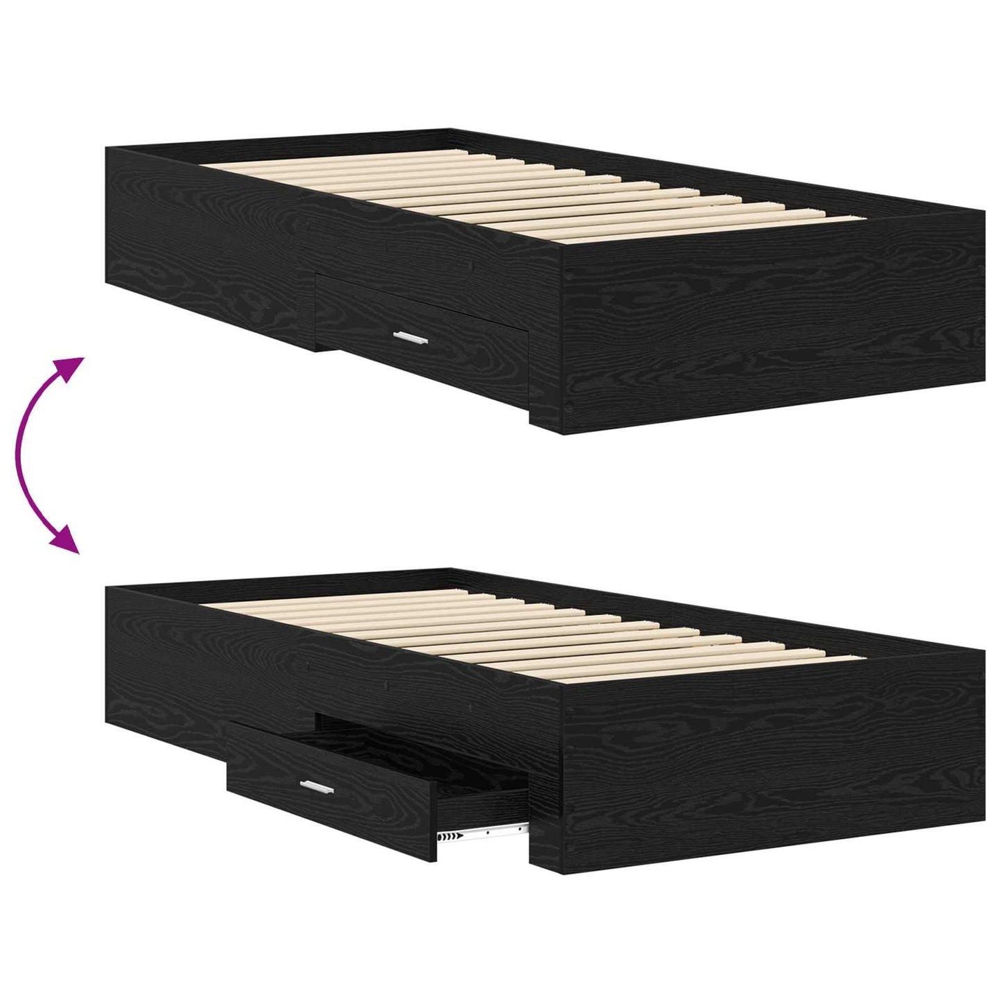 vidaXL Bed Frame with Storage Black Oak 80 x 200 cm Engineered Wood