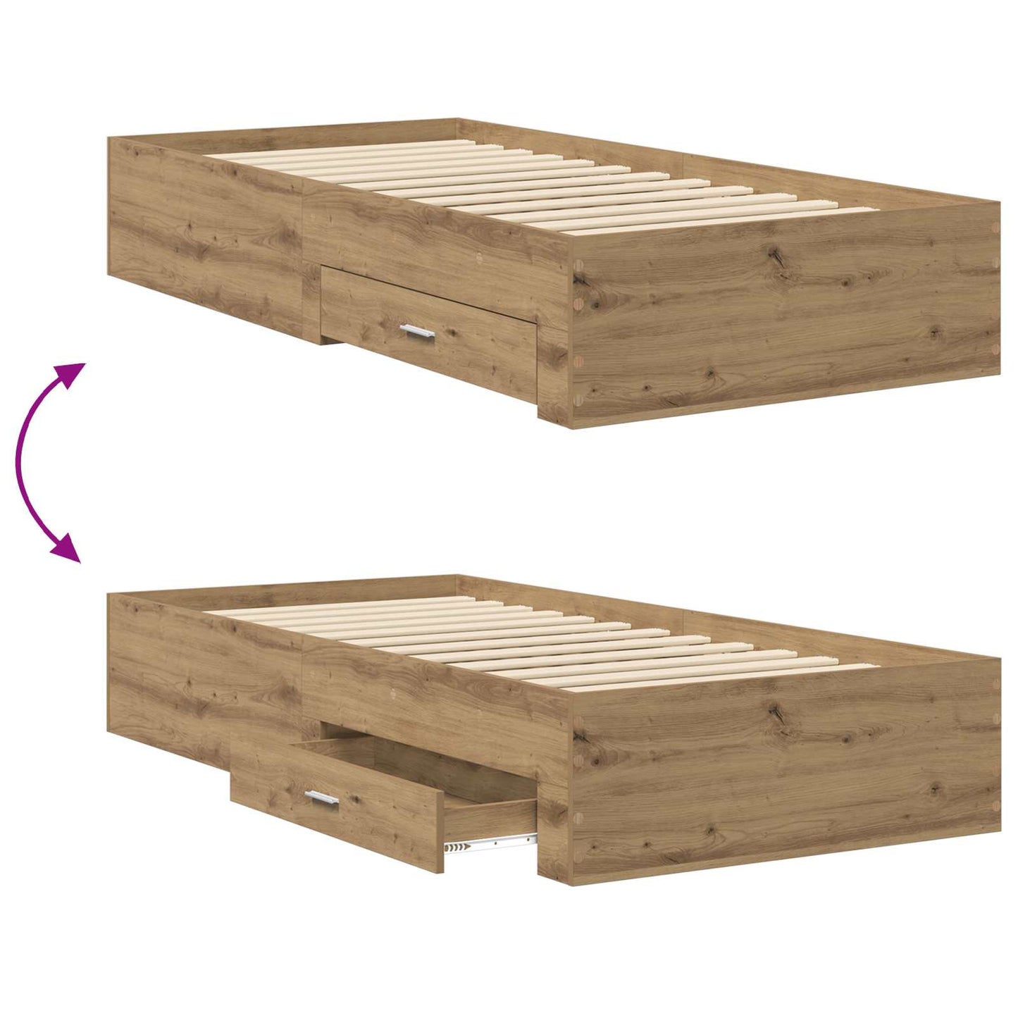 vidaXL Bed Frame with Storage Artisian Oak 80 x 200 cm Engineered Wood