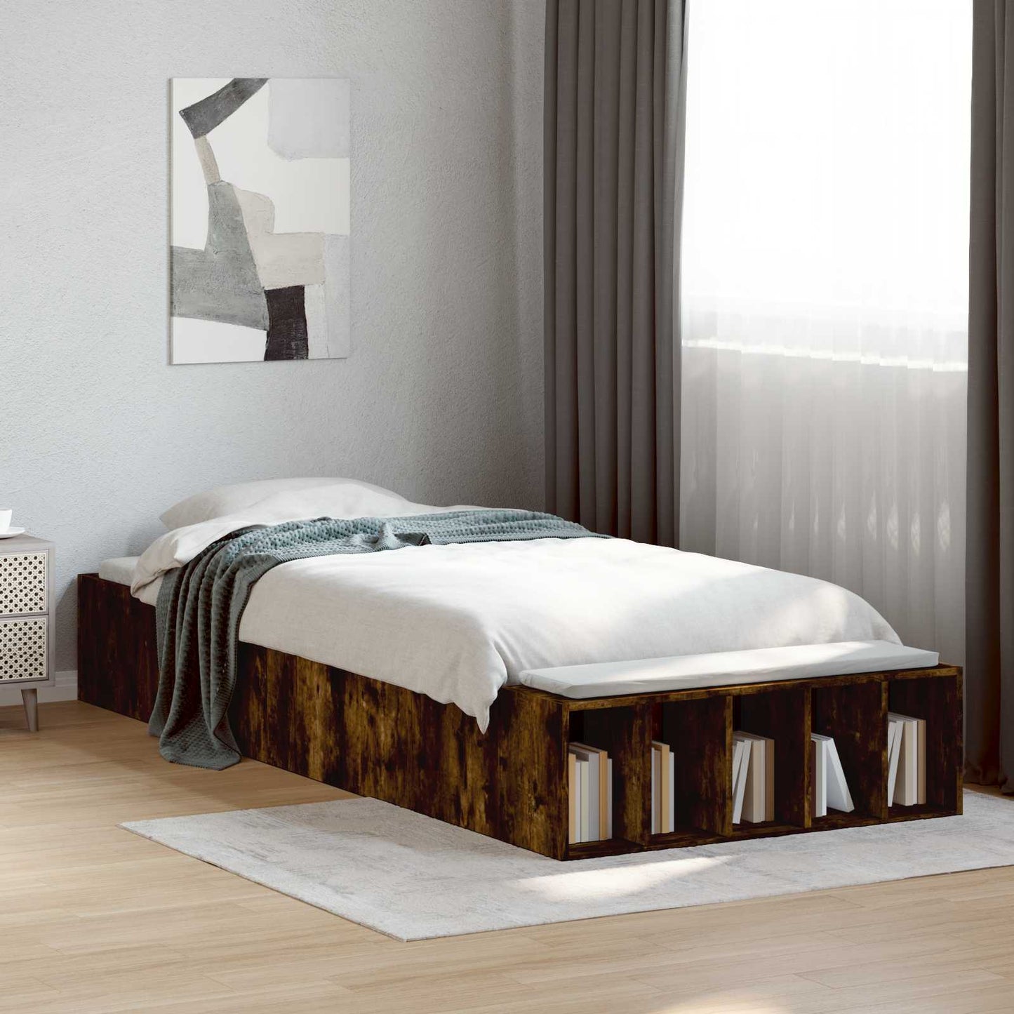 vidaXL Bed Frame with Storage Smoked Oak 80 x 200 cm Engineered Wood