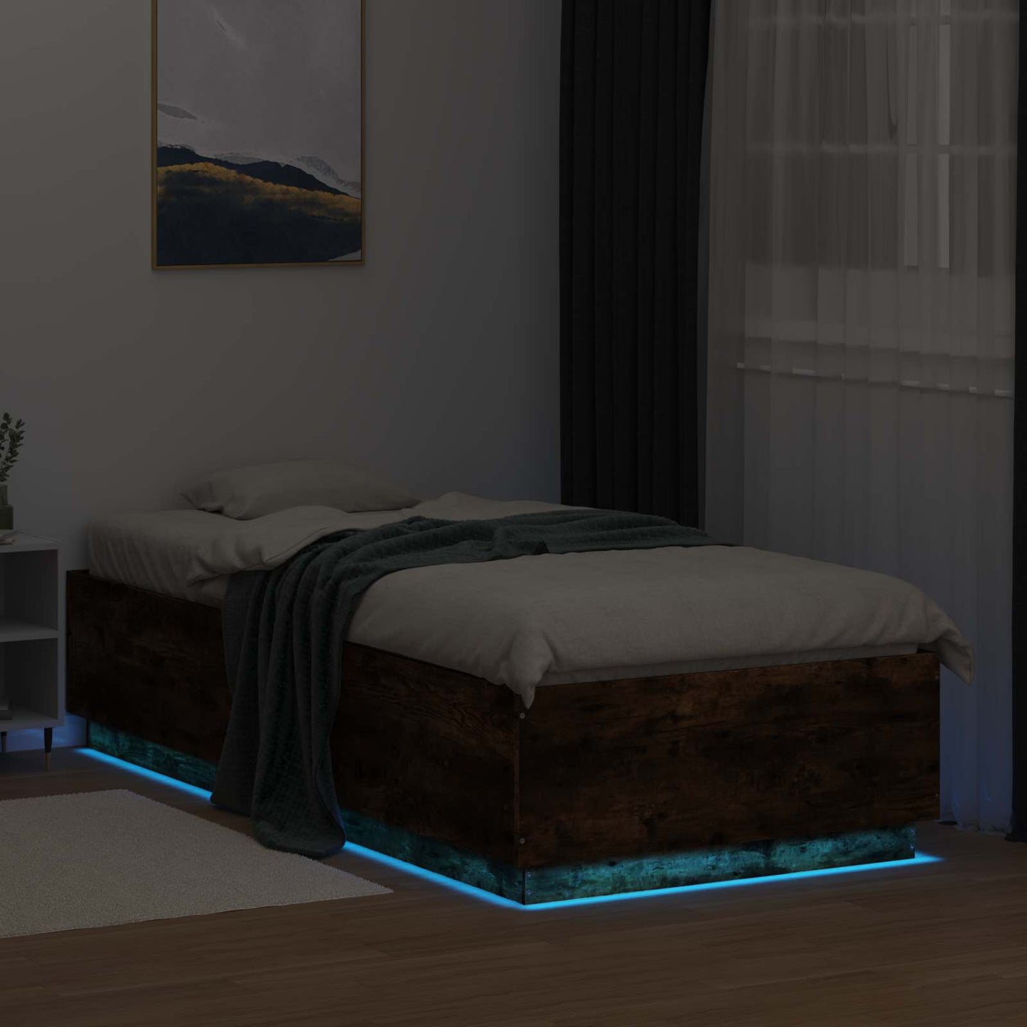 vidaXL Bed Frame with LED Smoked Oak 80 x 200 cm Engineered Wood