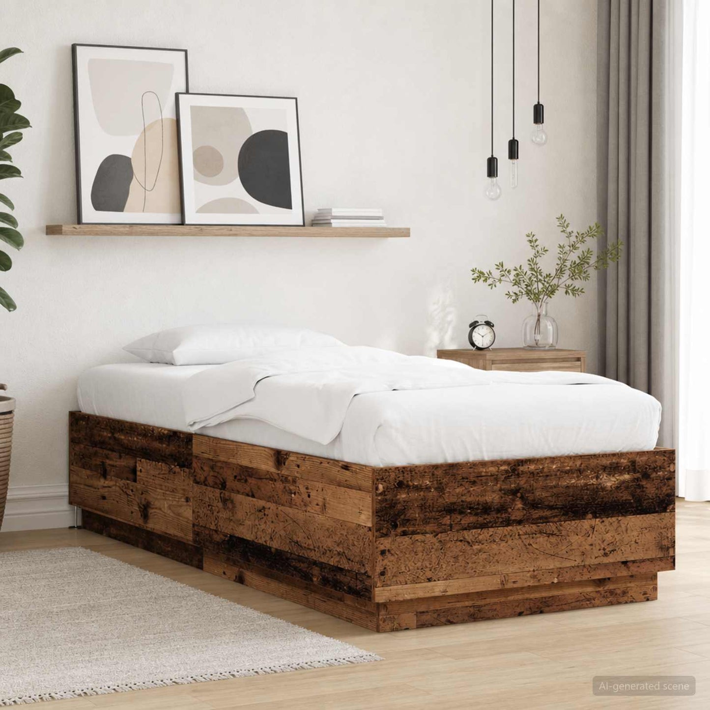 vidaXL Bed Frame with LED Old Wood 80 x 200 cm Engineered Wood