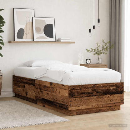 vidaXL Bed Frame with LED Old Wood 80 x 200 cm Engineered Wood