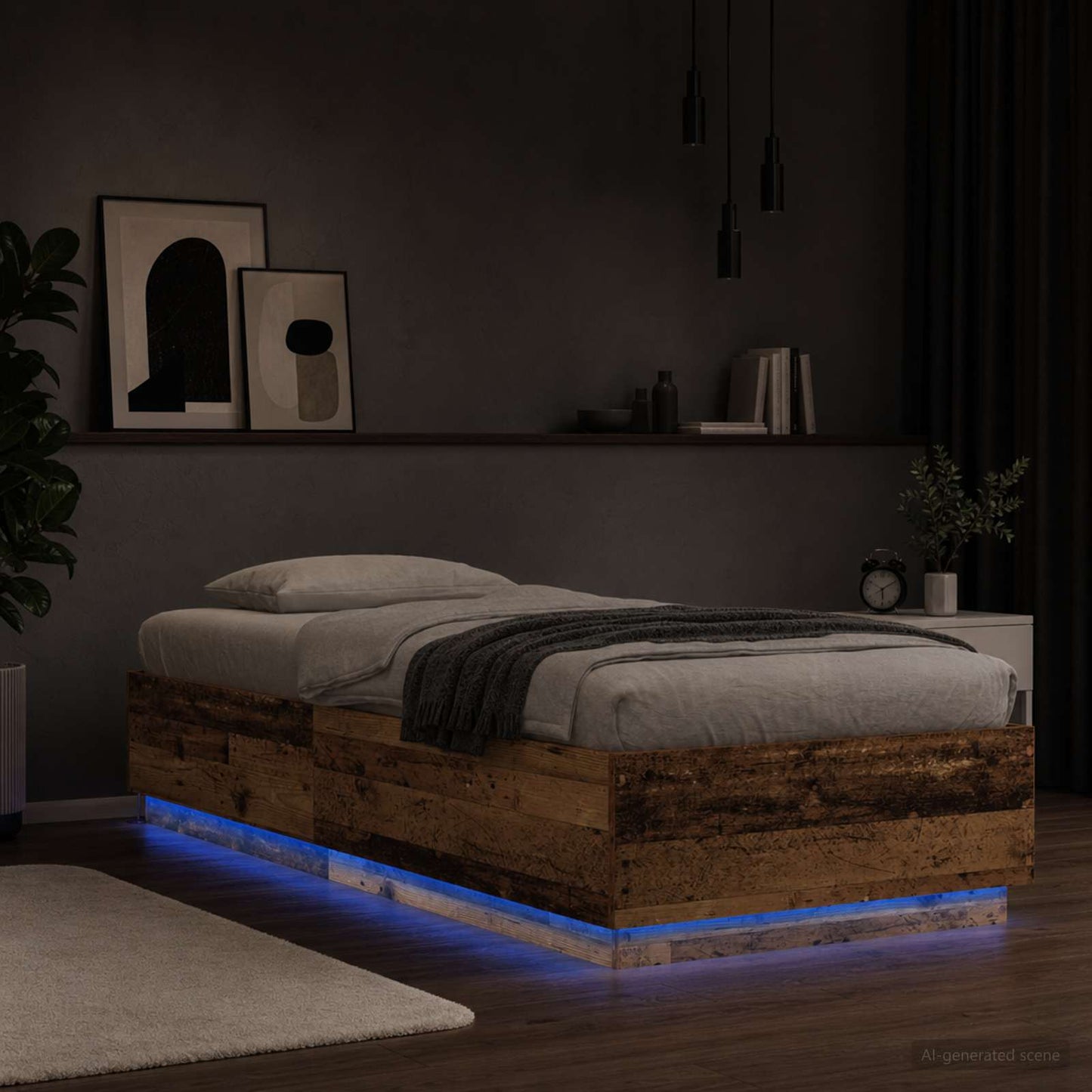 vidaXL Bed Frame with LED Old Wood 80 x 200 cm Engineered Wood
