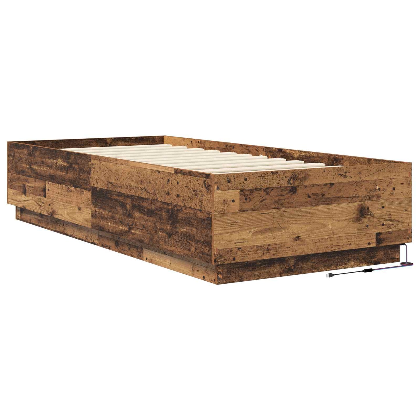 vidaXL Bed Frame with LED Old Wood 80 x 200 cm Engineered Wood