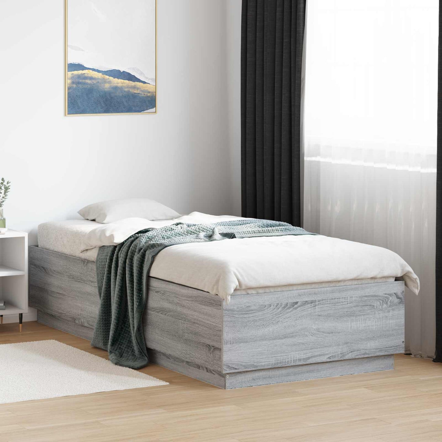 vidaXL Bed Frame with LED Grey Sonoma 80 x 200 cm Engineered Wood