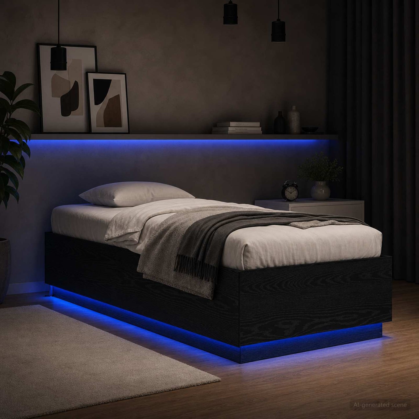vidaXL Bed Frame with LED Black Oak 80 x 200 cm Engineered Wood