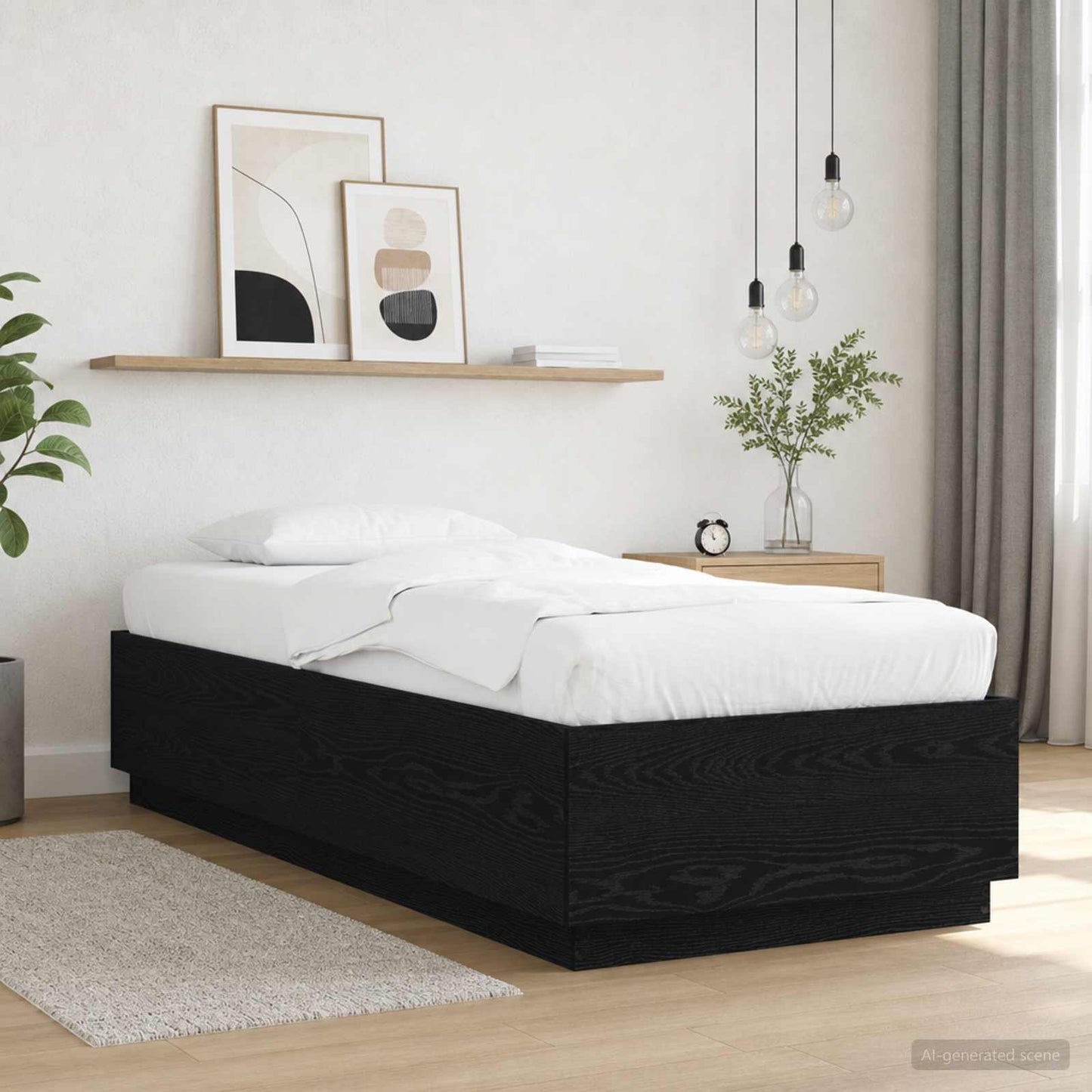 vidaXL Bed Frame with LED Black Oak 80 x 200 cm Engineered Wood