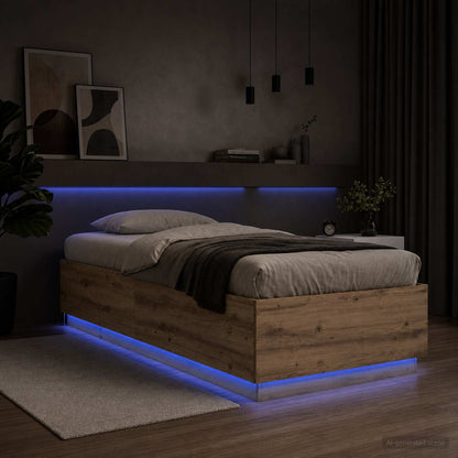 vidaXL Bed Frame with LED Artisian Oak 80 x 200 cm Engineered Wood