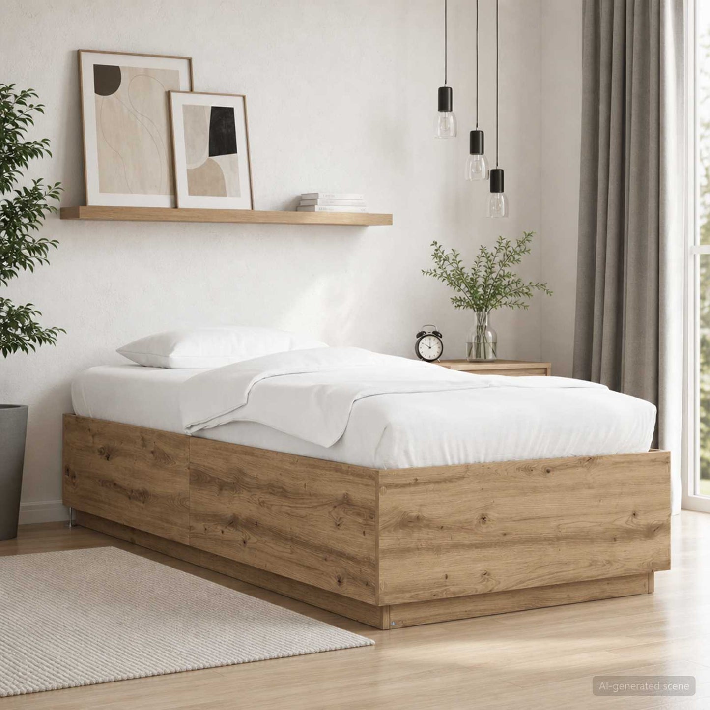 vidaXL Bed Frame with LED Artisian Oak 80 x 200 cm Engineered Wood