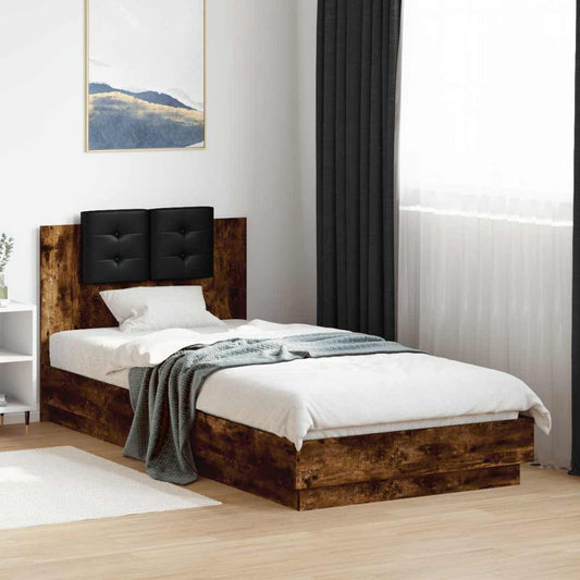 vidaXL Bed Frame with Headboard Smoked Oak 80 x 200 cm Engineered Wood