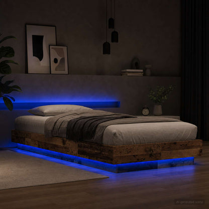 vidaXL Bed Frame with LED Old Wood 80 x 200 cm Engineered Wood
