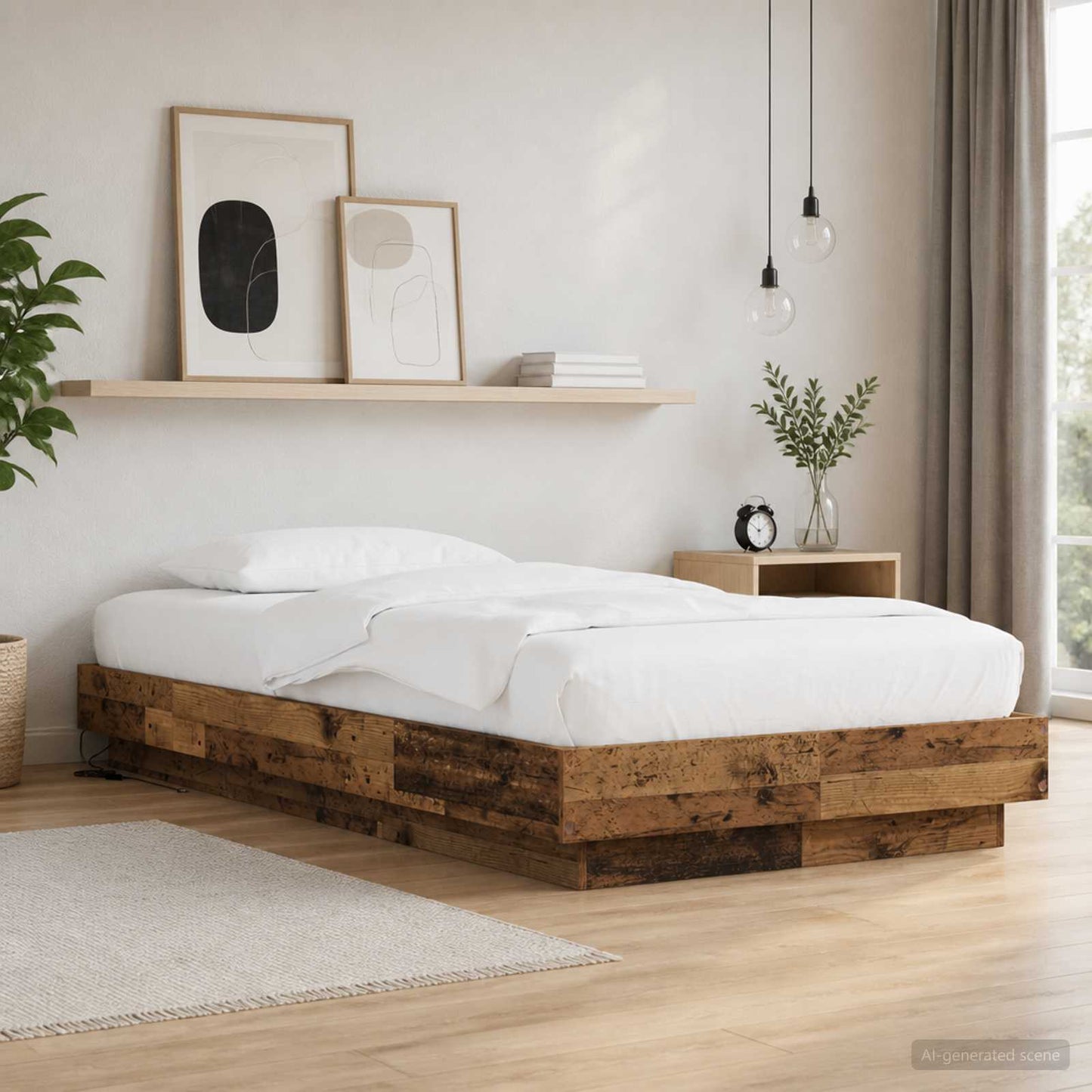 vidaXL Bed Frame with LED Old Wood 80 x 200 cm Engineered Wood