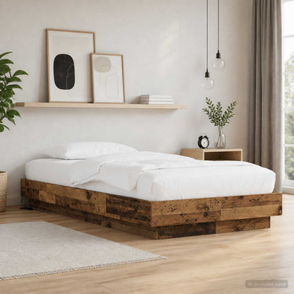 vidaXL Bed Frame with LED Old Wood 80 x 200 cm Engineered Wood
