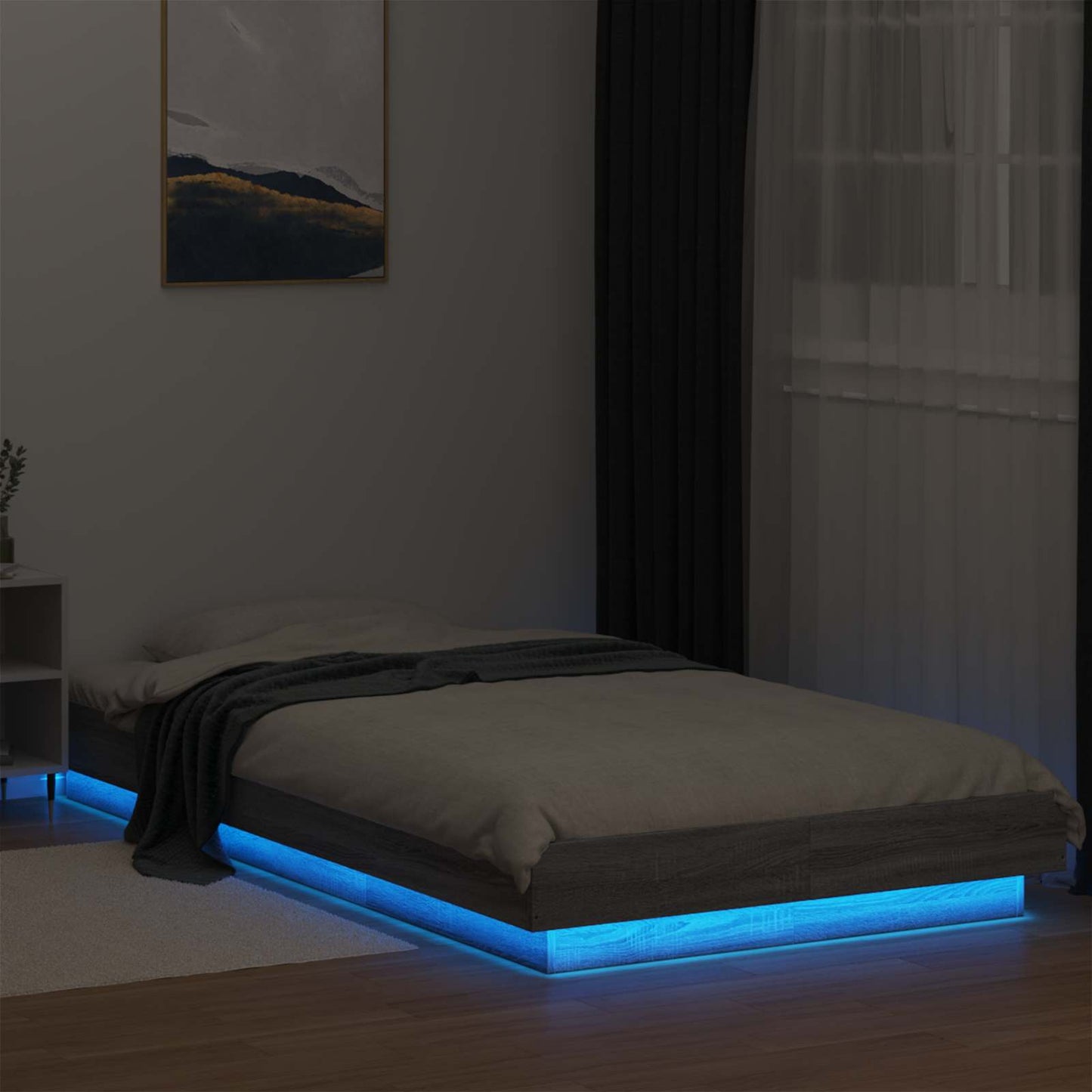vidaXL Bed Frame with LED Grey Sonoma 80 x 200 cm Engineered Wood
