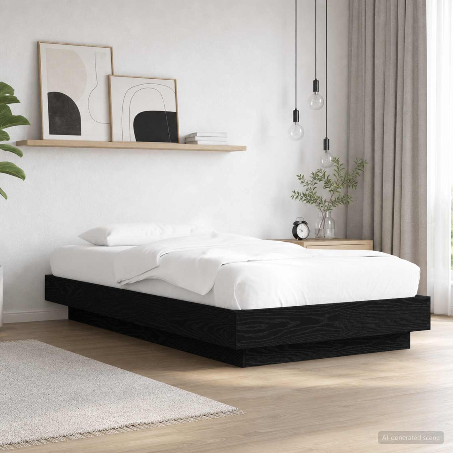 vidaXL Bed Frame with LED Black Oak 80 x 200 cm Engineered Wood