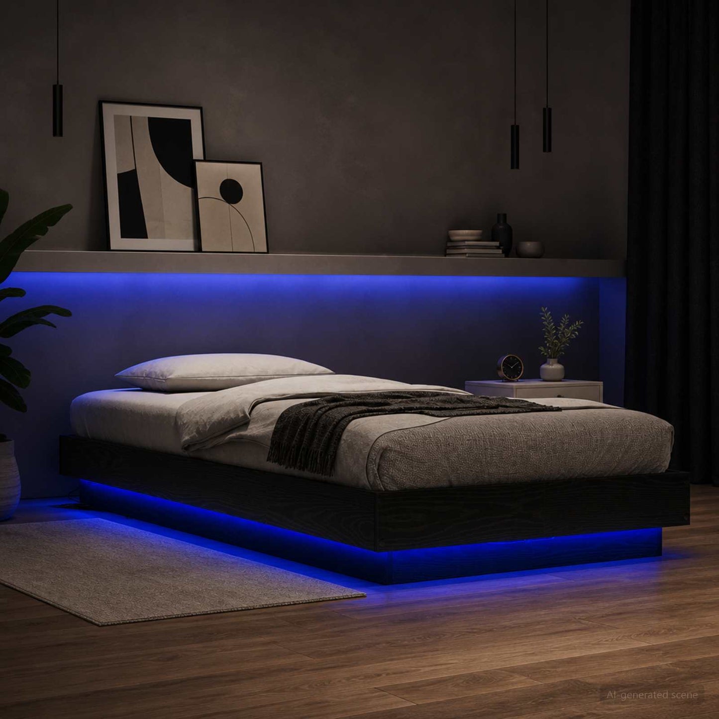 vidaXL Bed Frame with LED Black Oak 80 x 200 cm Engineered Wood