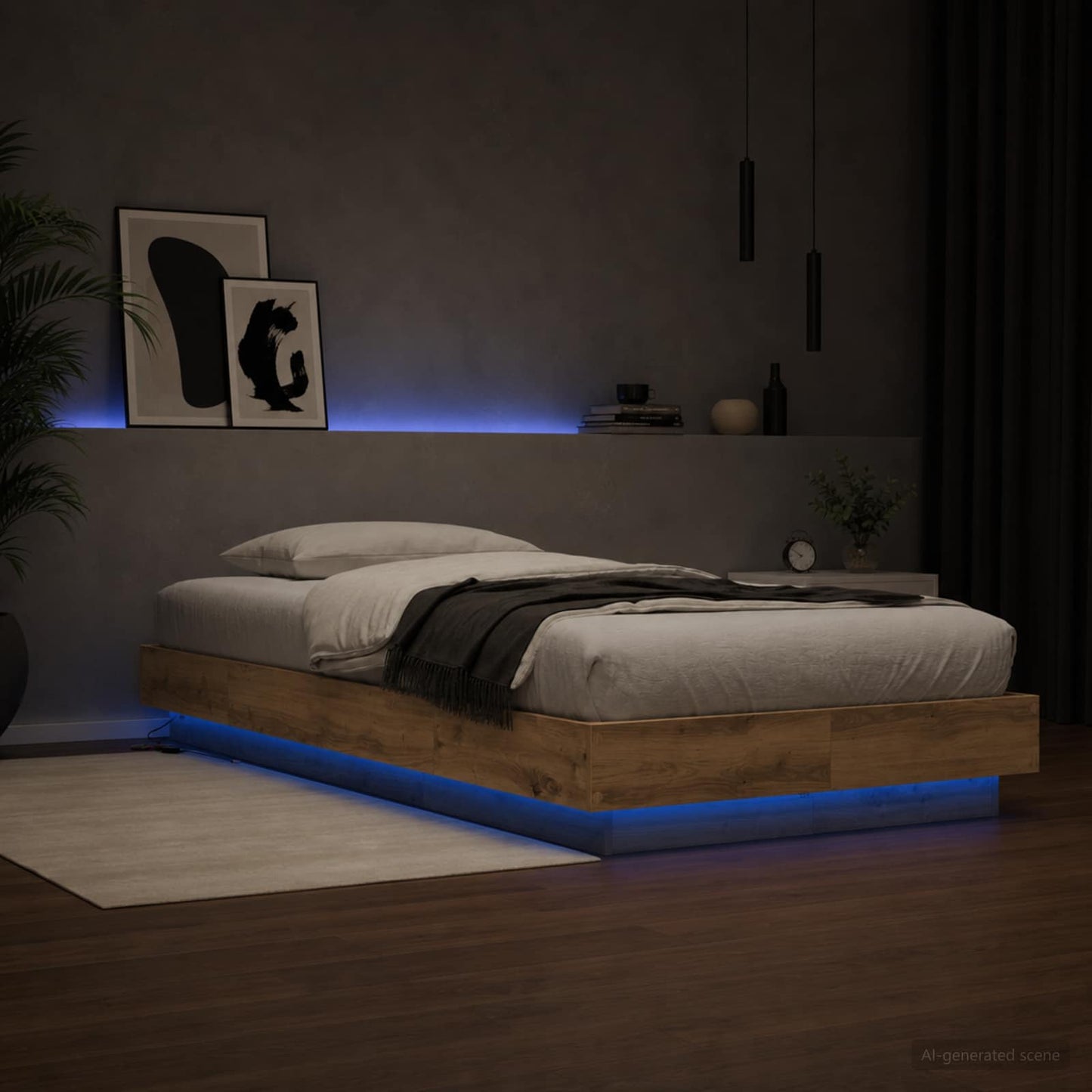 vidaXL Bed Frame with LED Artisian Oak 80 x 200 cm Engineered Wood