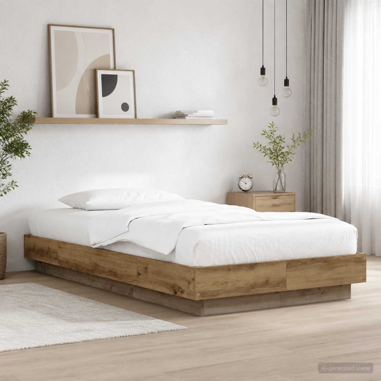 vidaXL Bed Frame with LED Artisian Oak 80 x 200 cm Engineered Wood
