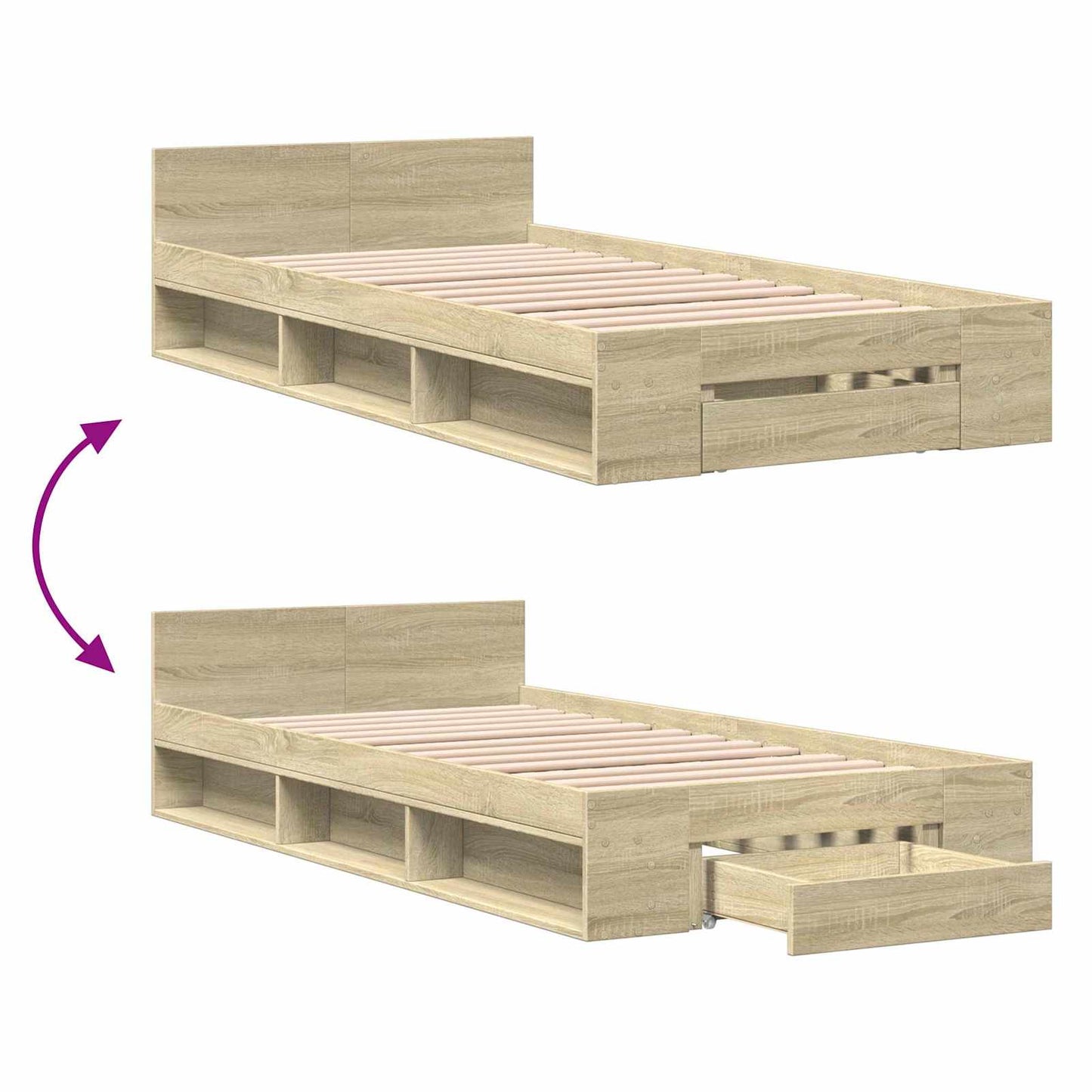 vidaXL Bed Frame with Storage Sonoma Oak 80 x 200 cm Engineered Wood