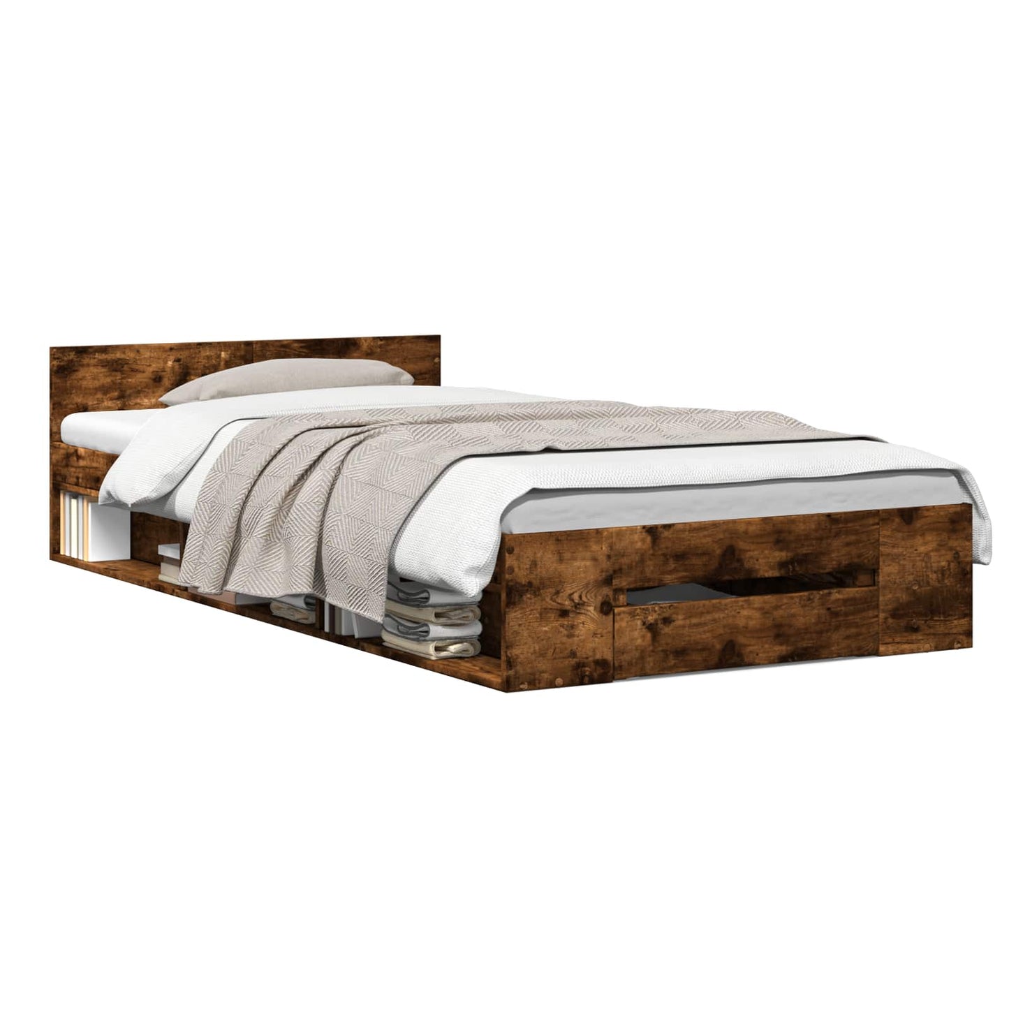 vidaXL Bed Frame with Storage Smoked Oak 80 x 200 cm Engineered Wood