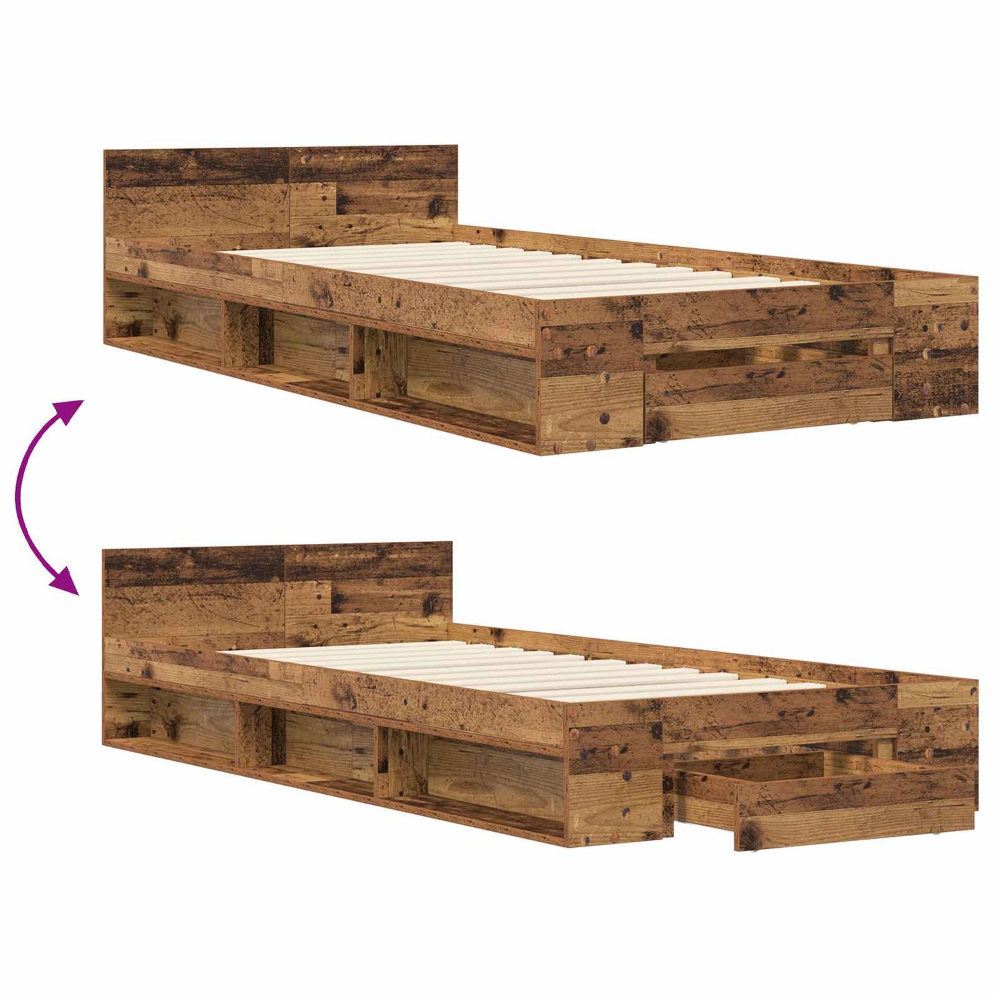 vidaXL Bed Frame with Storage Old Wood 80 x 200 cm Engineered Wood