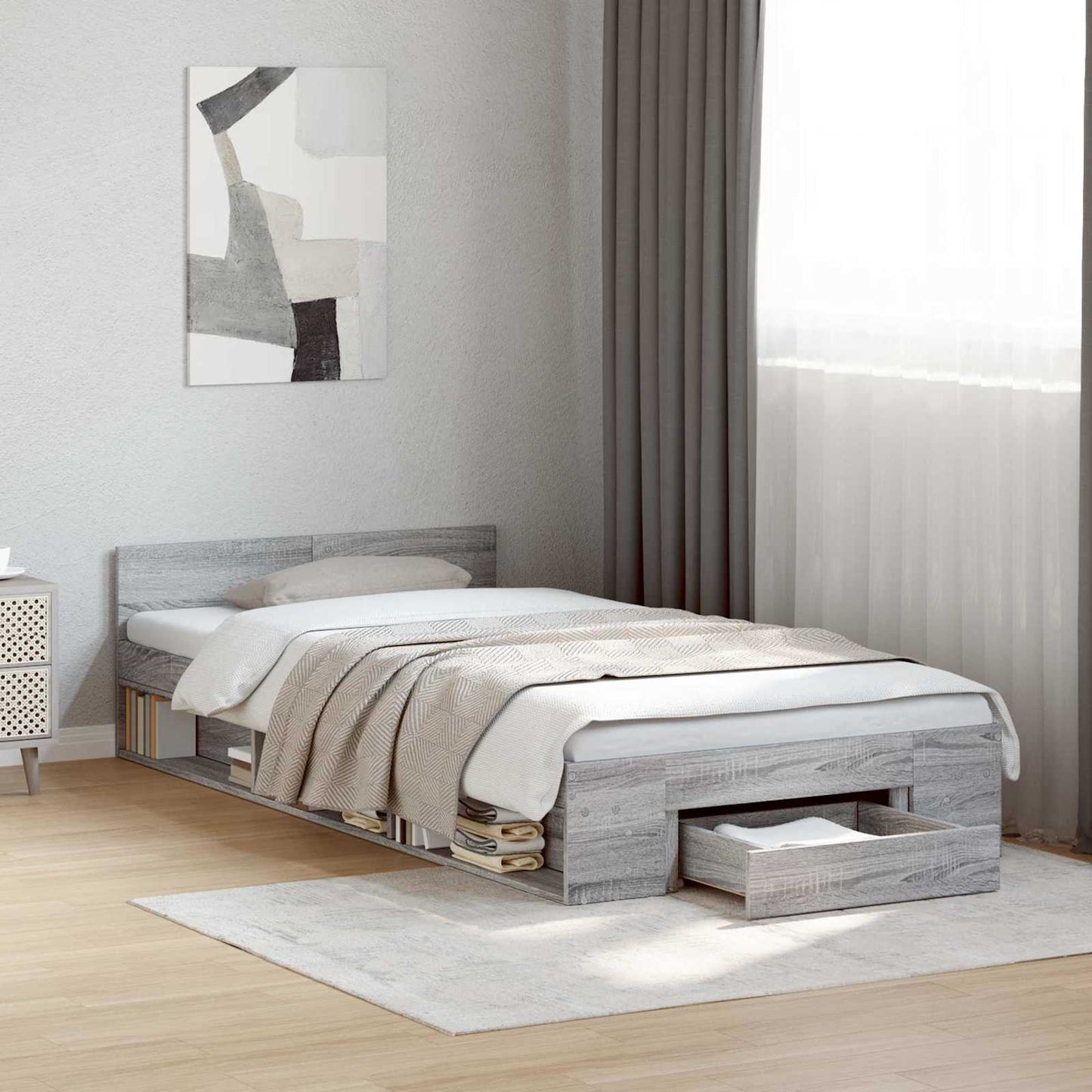 vidaXL Bed Frame with Storage Grey Sonoma 80 x 200 cm Engineered Wood
