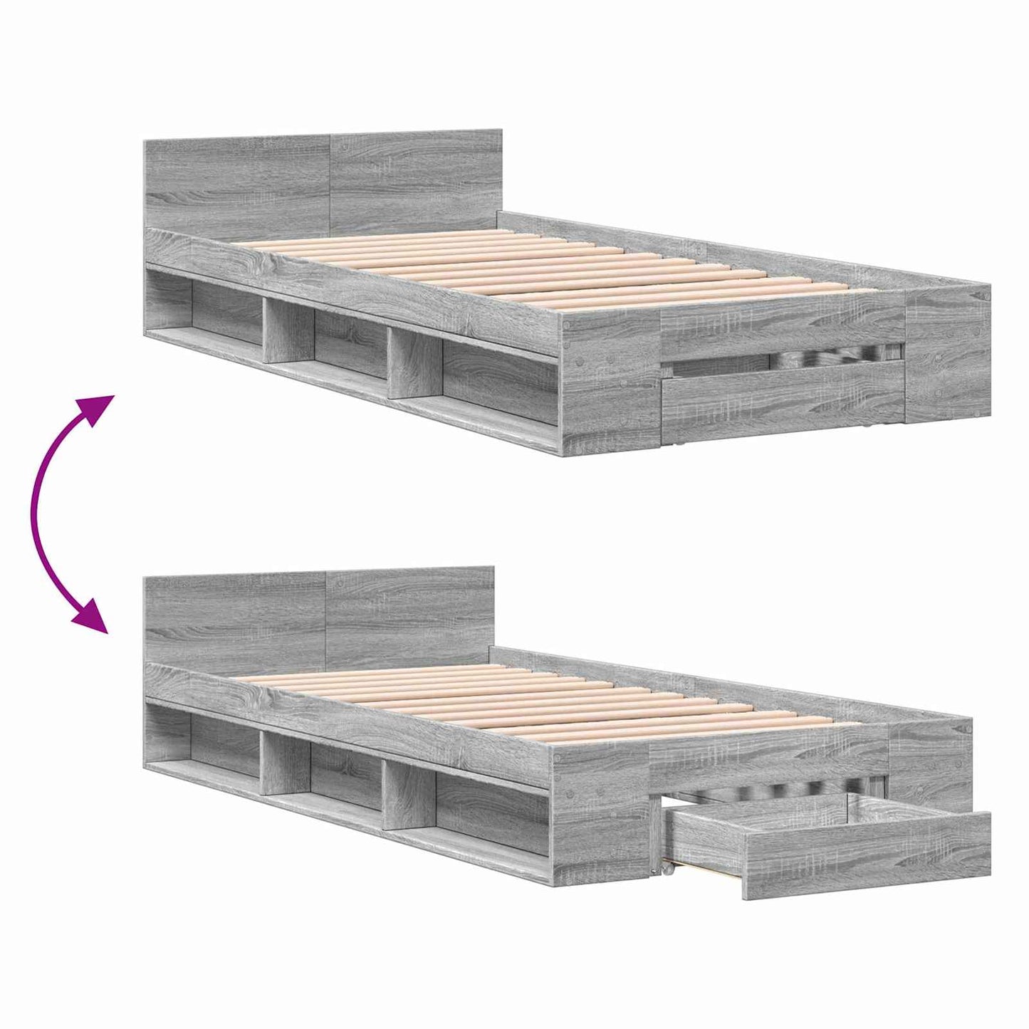 vidaXL Bed Frame with Storage Grey Sonoma 80 x 200 cm Engineered Wood