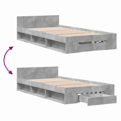 vidaXL Bed Frame with Storage with Drawer Concrete Grey 80 x 200 cm