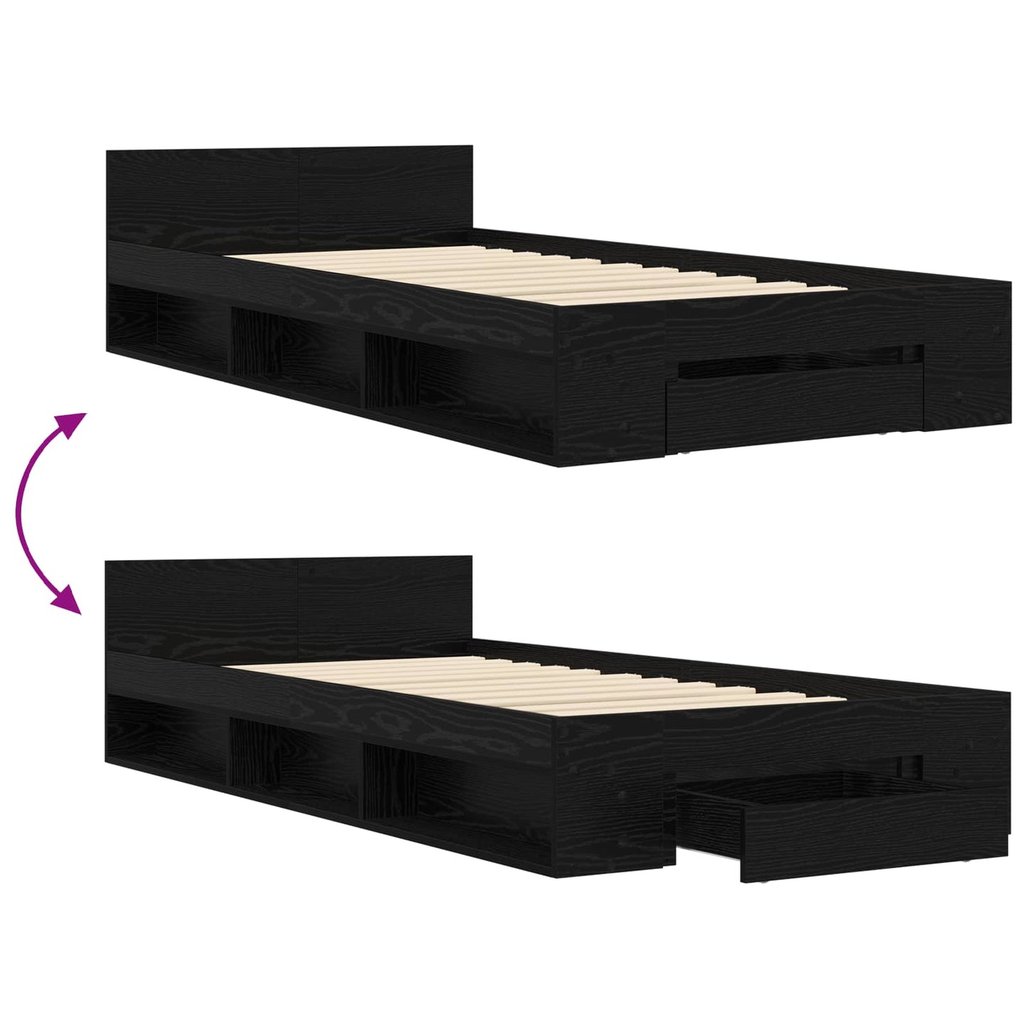vidaXL Bed Frame with Storage Black Oak 80 x 200 cm Engineered Wood
