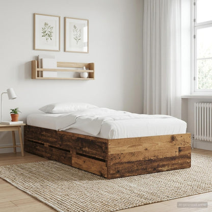 vidaXL Bed Frame with Storage with Drawer Old Wood Engineered wood