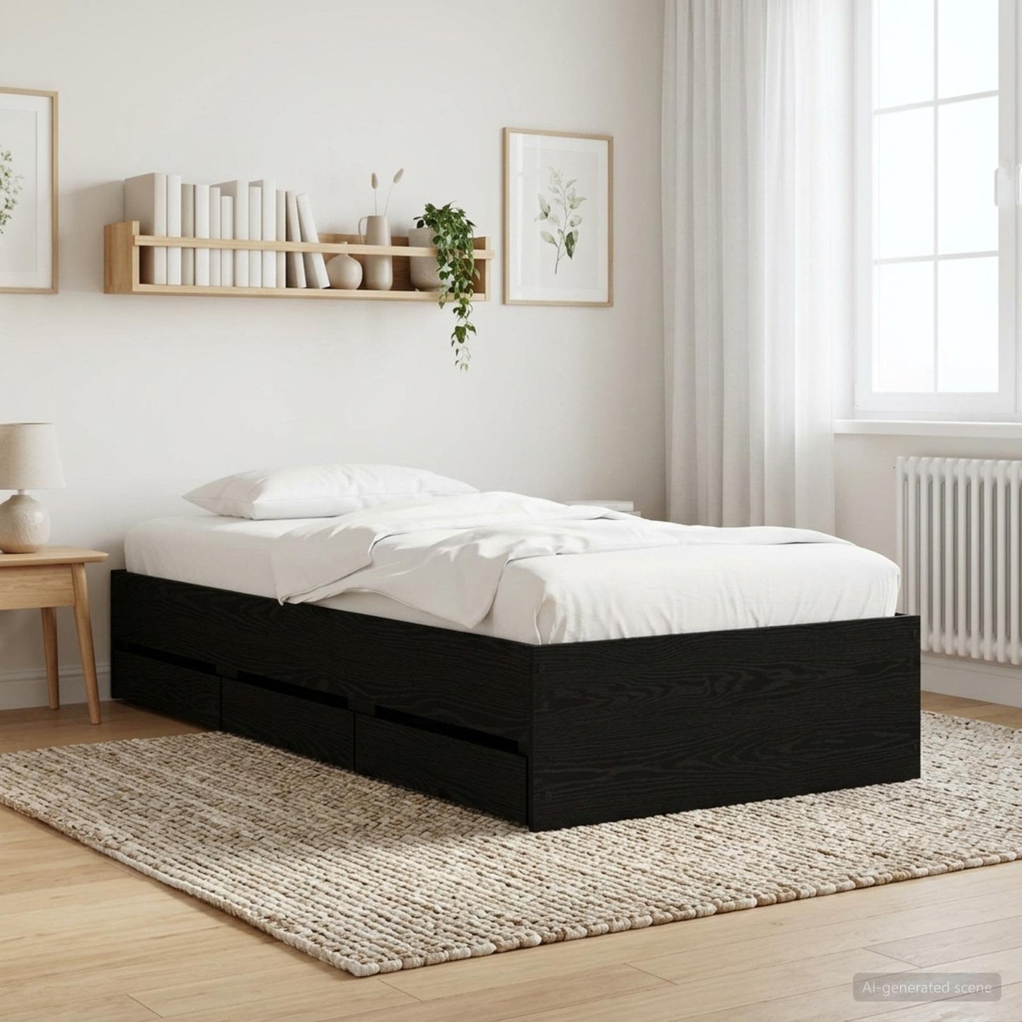 vidaXL Bed Frame with Storage with Drawer Black Oak Engineered wood