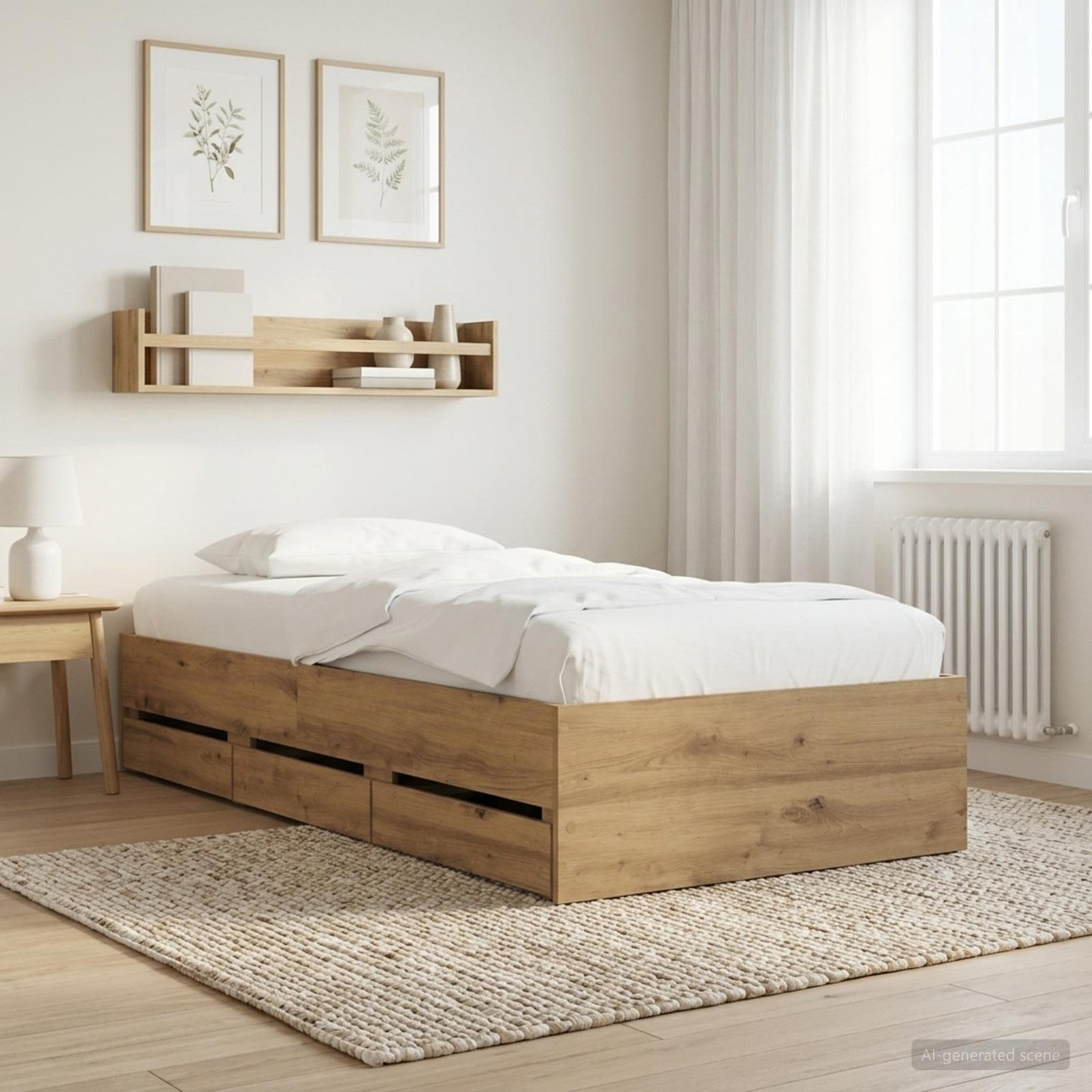 vidaXL Bed Frame with Storage with Drawer Artisian Oak Engineered wood