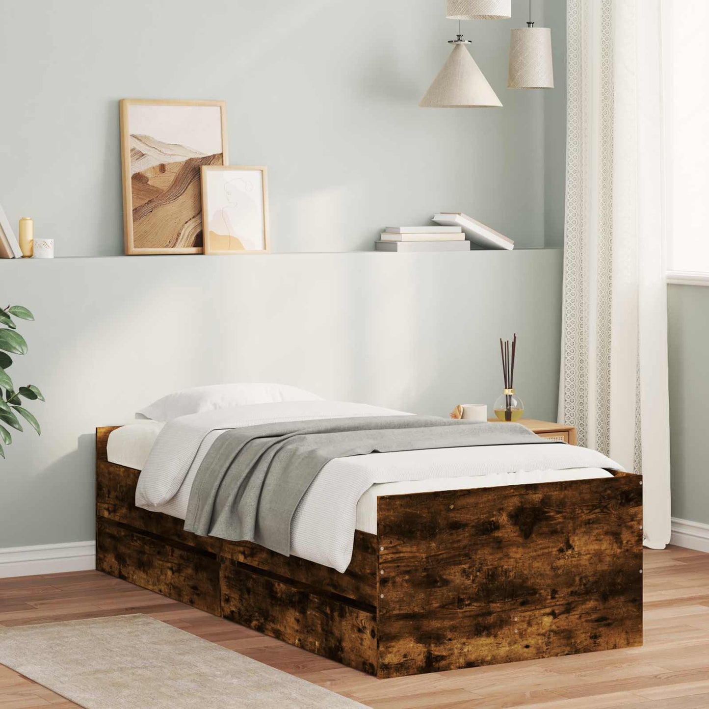 vidaXL Bed Frame with Storage Smoked Oak 80 x 200 cm Engineered Wood